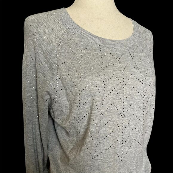 Ted Baker Cotton Cashmere Sweater Size 4 Rhinestones Preppy Holiday Classic Crew - Picture 4 of 11